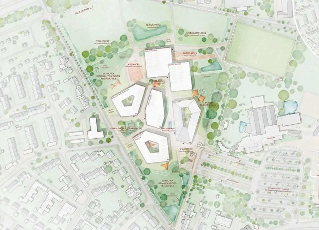 Aquarell Skizze Campus Vogelperspektive – Bildungscampus Dülmen